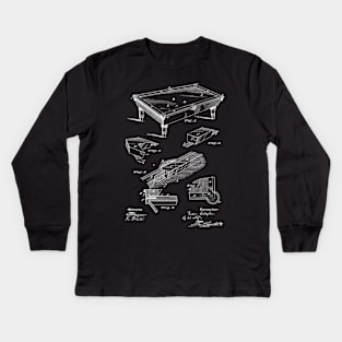 Billiard Table Chuck Vintage Patent Hand Drawing Kids Long Sleeve T-Shirt